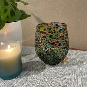 Bambeco Confetti Recycled Stemless Wine Glass – Hand-Blown Art Glass